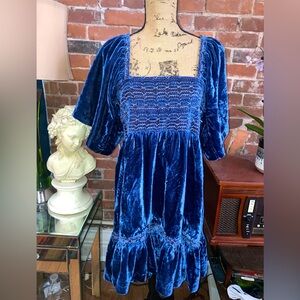 Free people easy to love blue velvet dress